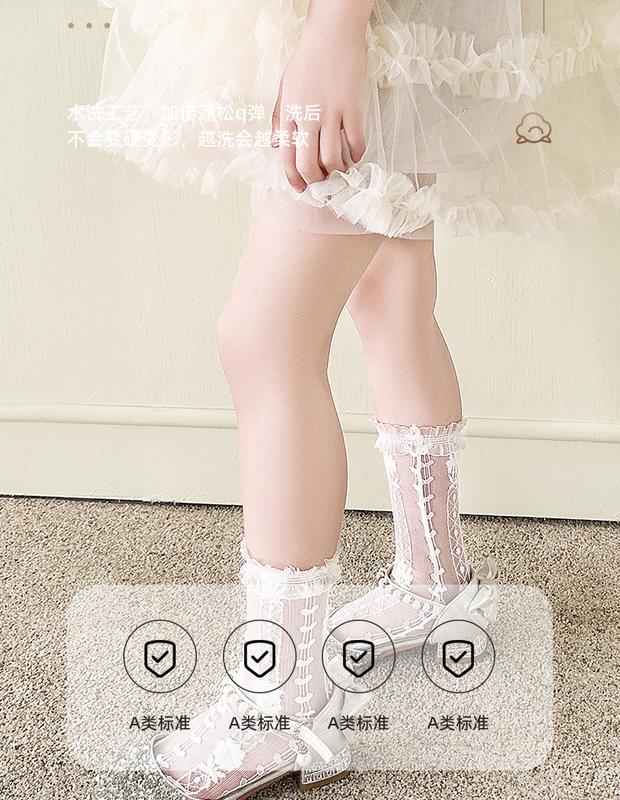 Product Introduction of Summer Kids Girl Sock Retro Lace Ruffle Hollow Lovely Calf Sock for Children Girl Thin Breathable Frilly Princess Sock Kid Stuff 7