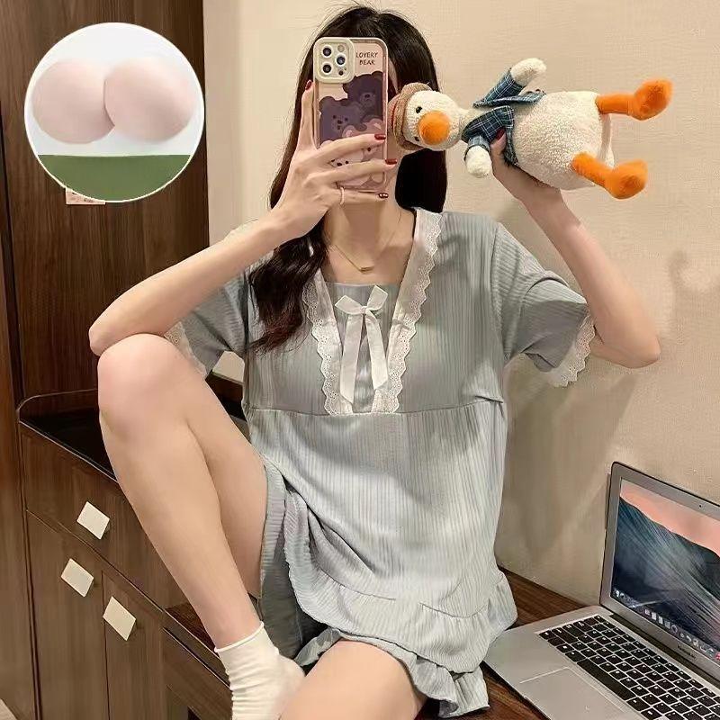 Bộ Đồ Ngủ Pijama Cotton Sữa, Phong Cách Mới, Có Đệm Ngực, Dành Cho Nữ, Dây Đeo Hoạt Hình Dễ Thương, Bộ Đồ Mặc Ở Nhà Mùa Hè 3