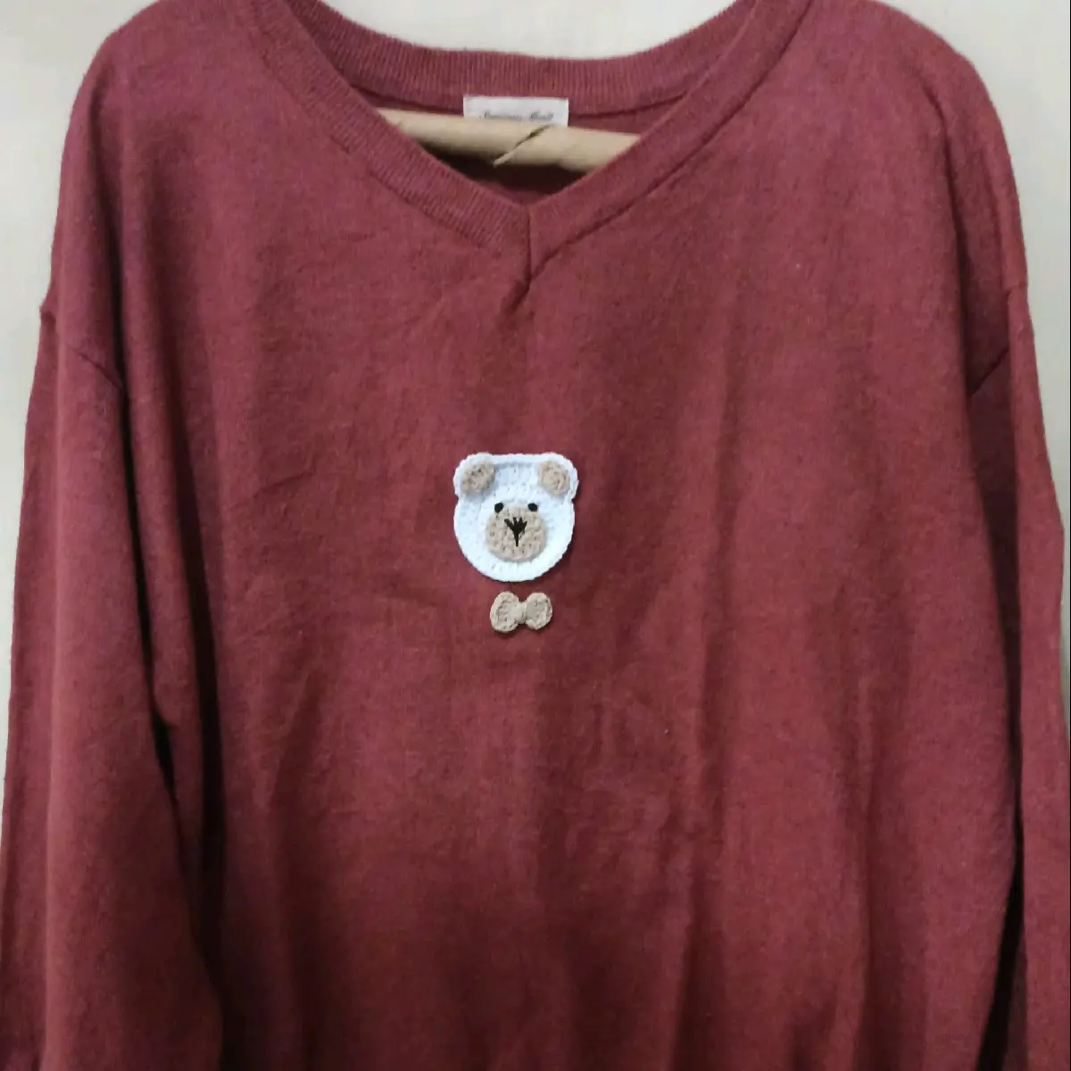 rajut dewasa lengan panjang Santai V-Neck