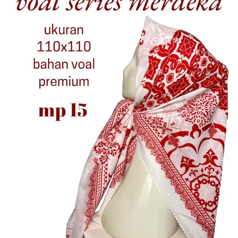 Hijab Segi Empat Voal Motif Kemerdekaan Premium \ Kerudung Agustusan Republik indonesia Raya Mewah Square Muslim Printing 6