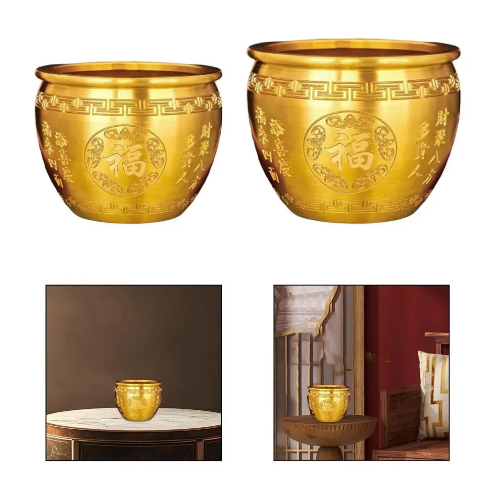Brass Treasure Basin Creative Decorative Chinese Collectible Copper Feng Shui Decoration for Office Home Hotel Desk Living Room