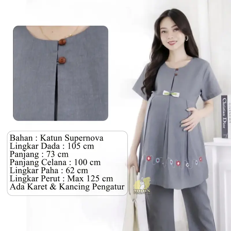 Baju Bumil Setelan Hamil & Menyusui Kekinian / Baju Lengan Pendek & Celana Panjang Untuk Ibu Hamil Bahan Katun 1