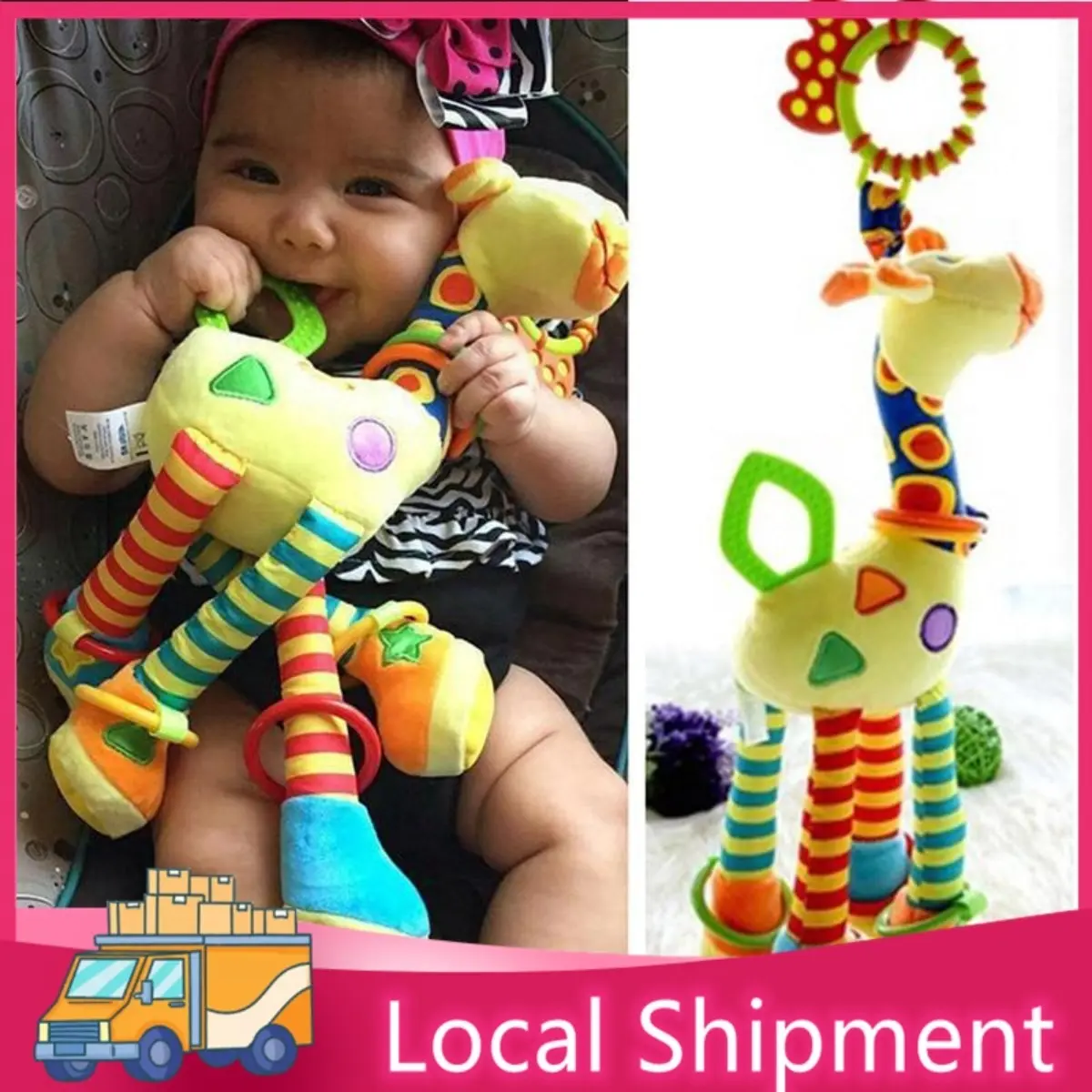 Cute Baby Development Soft Giraffe Animal Hand Bell Rattle Plush Giraffe Toy