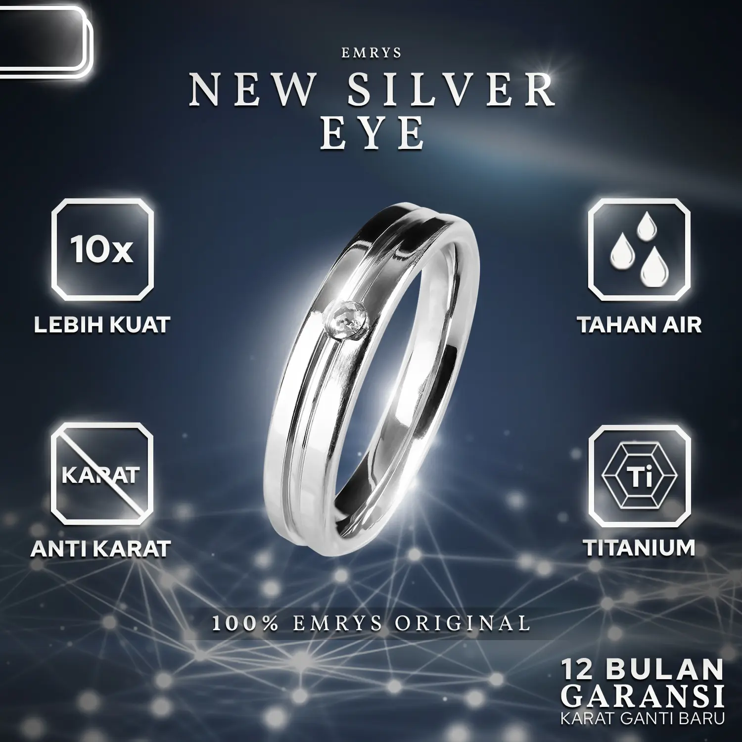 Emrys Simple Ring NEW SILVER EYE Titanium Anti Karat Cincin Titanium Pria Wanita