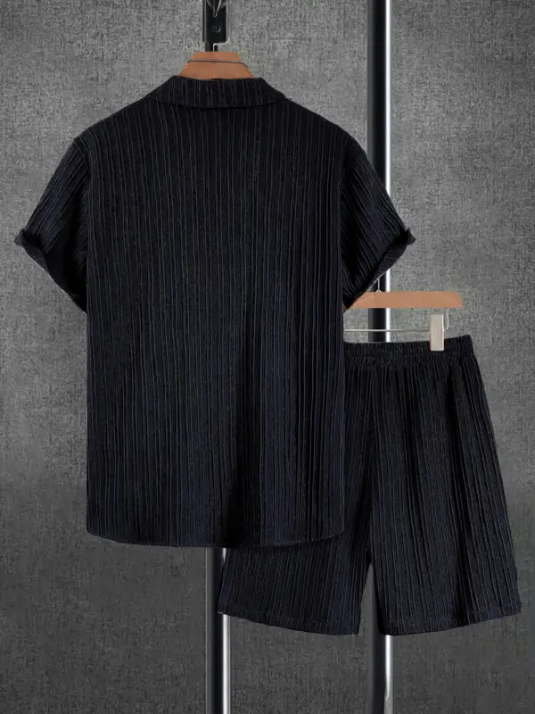 Men's Solid Short Sleeve Top & Shorts Set, Regular Fit Formal Shortsleeve Top & Shorts, Men's Summer Clothes, Sets for Men Clothing, Menswear, Suits, Summer Outfit Set, Casual Matching Set 7