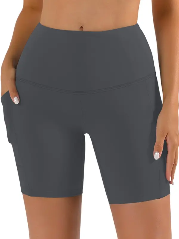 Women's Solid High Waist Pocket Leggings, Casual Comfy Skinny Shorts for Yoga Gym Workout, Ladies Summer Bottoms 5