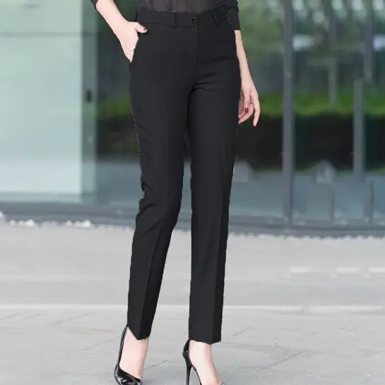 Quần vải nữ công sở dáng baggy ống đứng vừa kiểu mới cạp cao Quần tây nữ lưng cao đi học chất tuyết mưa màu đen trơn mềm Pants Denim Ong Women 1