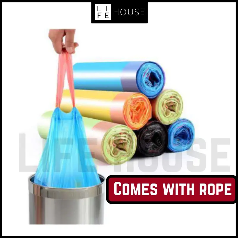 45cm x 50cm Rubbish Bag With String Home Garbage Bags Office Cleaning Trash Rope Drawstring Plastik Beg Sampah 15pcs