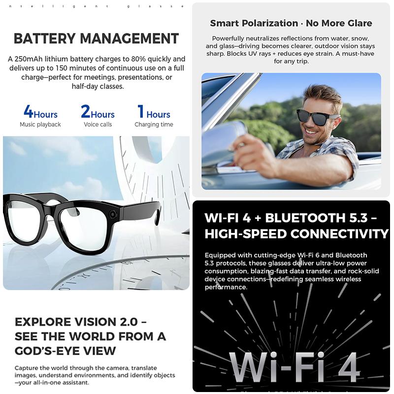 2025 New AI Smart Glasses 8MP HD Camera Sunglasses Photos Video Recorder dual-microphone  Waterproof Anti-blue Smart Glasses - Image 2