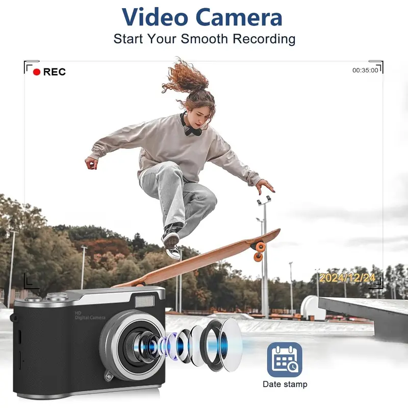 Hd Digital Camera, 180° Flip Screen Camera with Built-in Flash, Portable Camera for Photography & Vlogging, Ideal for Beginners, Live Streaming & Travel, Student Camera 3