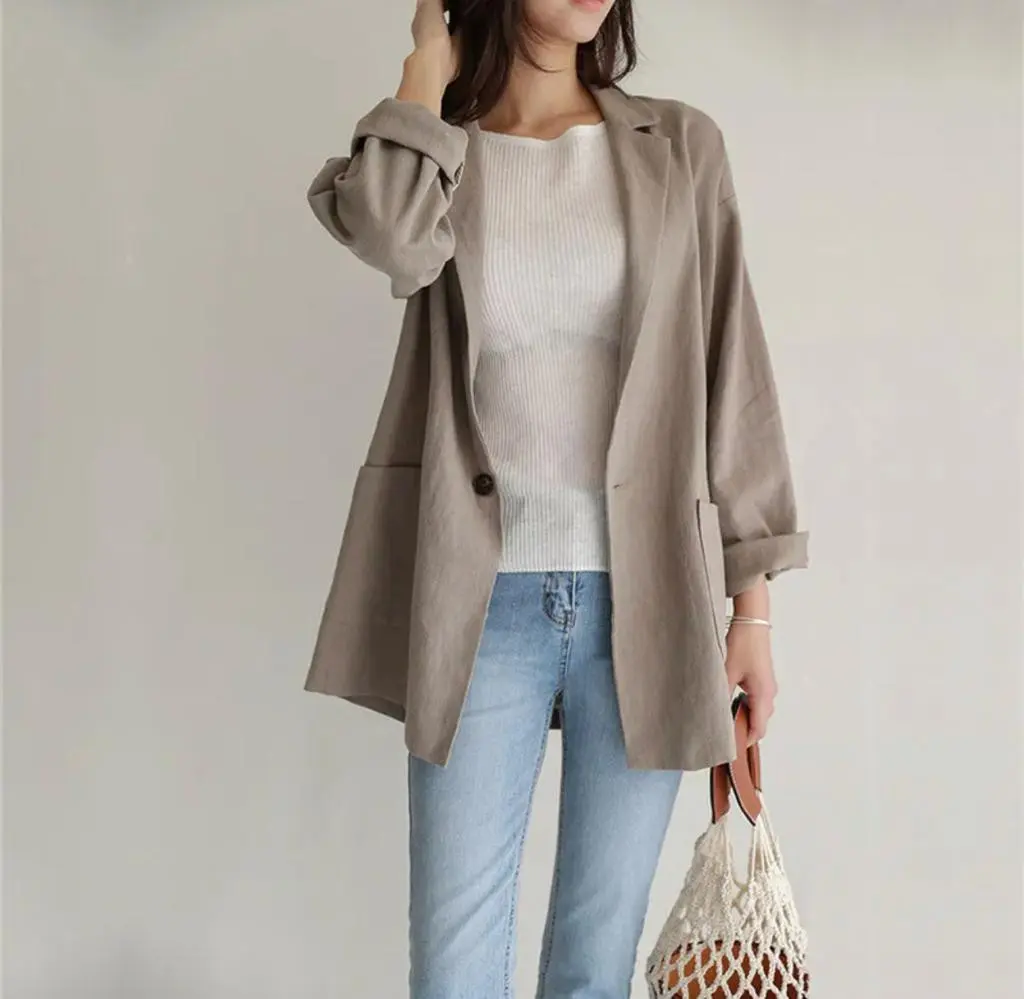CASANDRA BLAZER WANITA KOREA LENGAN PANJANG JUMBO BAHAN LINEN