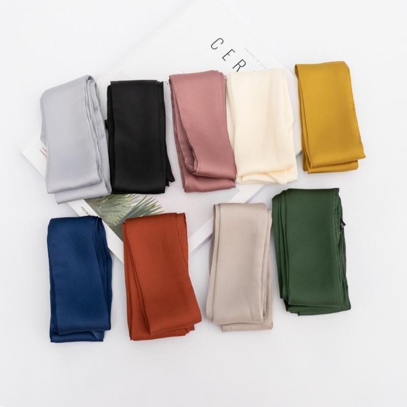 Product Introduction of wficee Delicate Long Hair Scarf Headband Favor Silk Hair Wrap Solid Color Neck Scarf Party Scrunchies 12