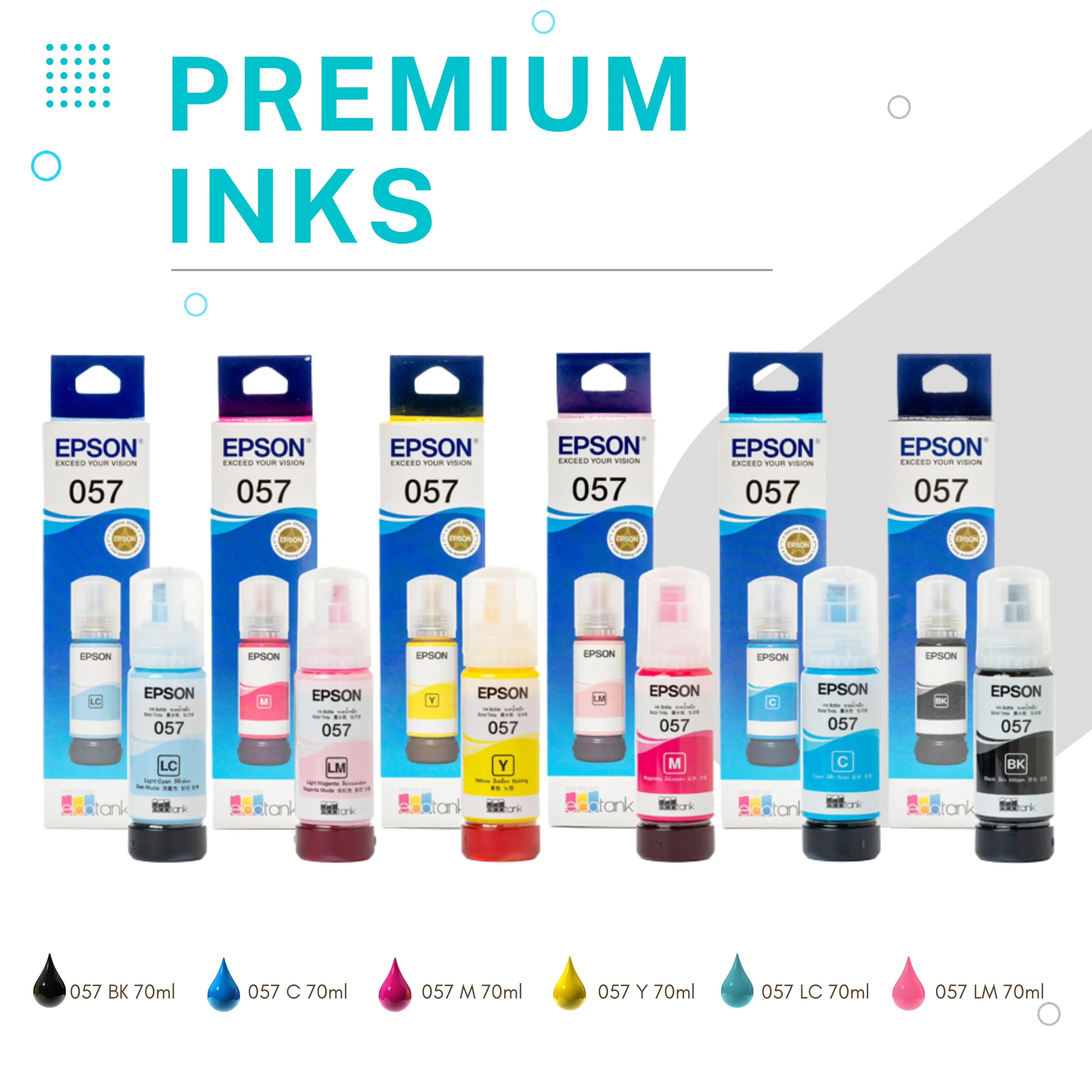PREMIUM EPSON 057 INK 70ml - Black | Cyan | Magenta | Yellow | Light Cyan | Light Magenta