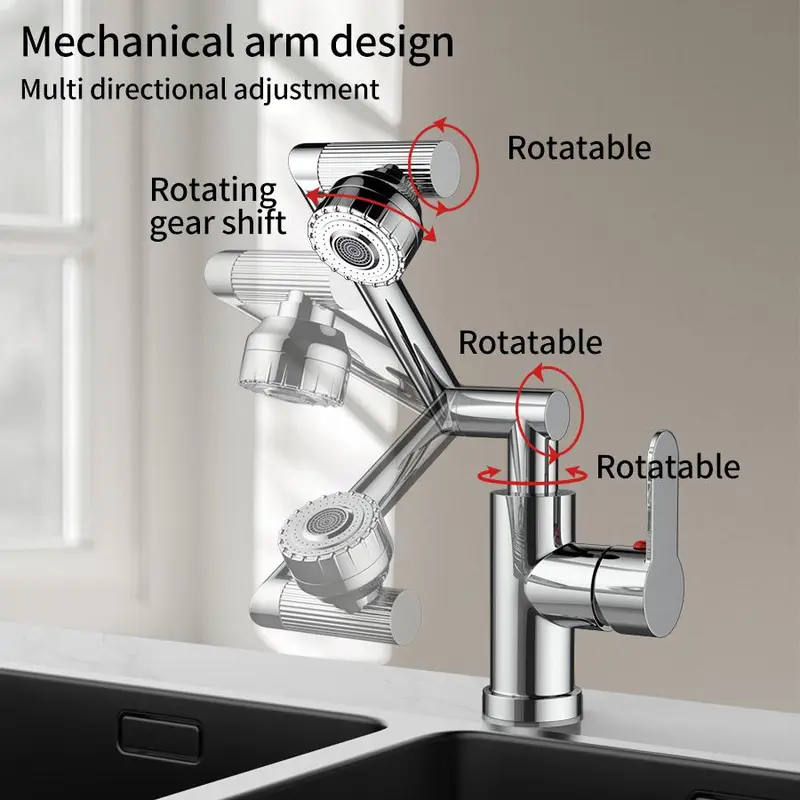 Foldable Kitchen Faucet, 360 Degree Rotatable Bathroom Faucet with 80cm Tubes, Modern Bathroom Sink Faucet, Home Bathroom Accessories 6