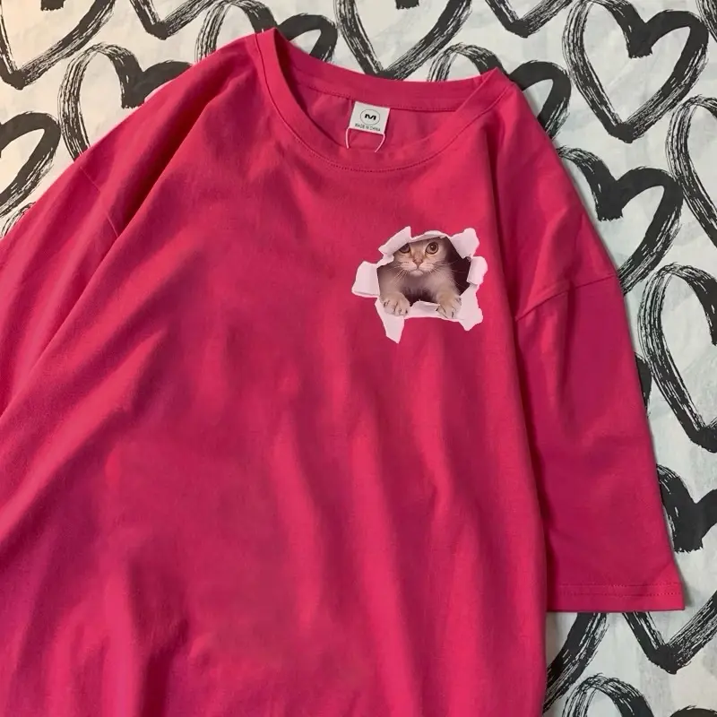 T shirt white  Cat kaos oversize wanita baju wanita korea baju atasan wanita terbaru 100%cotton Combed Dewasa 3