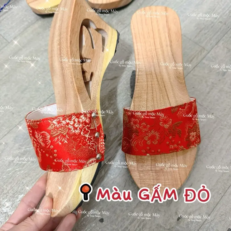 Guốc mộc cao 7p đế khắc chim bồ câu-Mộc mây store 2