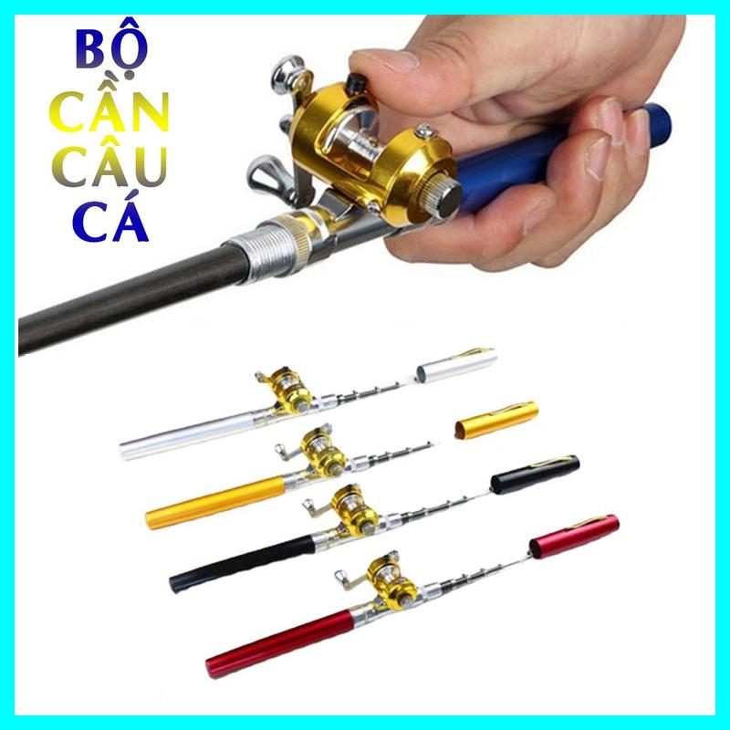 Bộ Cần Câu Cá Du Lịch Mini Máy Ngang Dài 100Cm Hình Bút Bi Bắt Cá Fishing Đi Câu