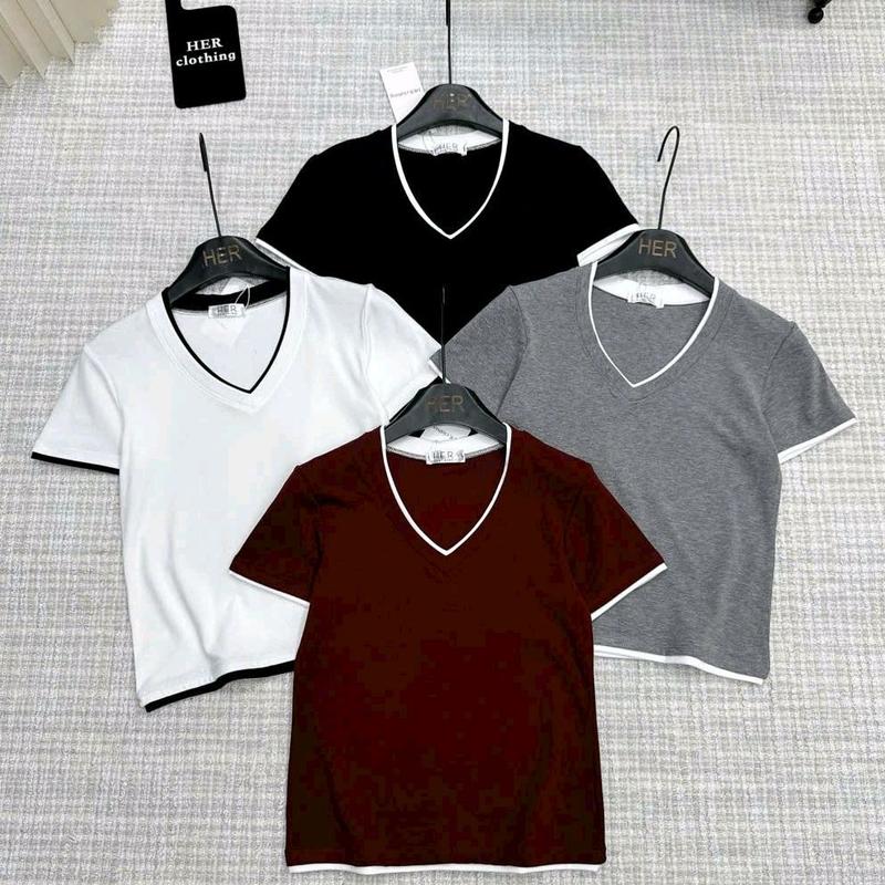 Ao phông cổ tim pha viền trẻ trung 3