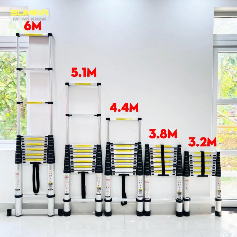 Thang nhôm rút đơn xếp gọn chính hãng SUMIKA cao từ 3.2M đến 6M tải trọng 300KG bảo hành 2 năm,thang đa năng SK260 SK320 SK380 SK440 SK510 SK600