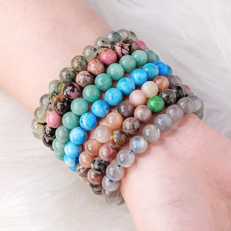 Natural Jewelry Cross-border 8mm Natural Crystal Stone Bead Bracelet for Men and Women Elastic Bracelet Amethyst Citrine Bracelet Wholesale