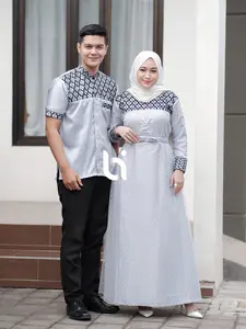 Bi - Baju batik couple gamis tilledot kombinasi batik prada sisik setelan pakaian pasangan kondangan fashion muslim Batik Irfana sarimbit  Lebaran Koko Keluarga Panjang Dress Pesta  Wanita