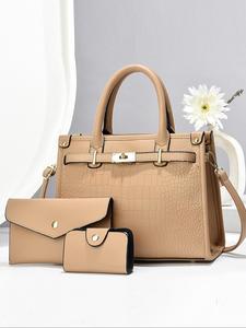 Women's Fashionable Plain Color Handbag & Clutch & Card Holder, Casual Large Capacity Crossbody Bag with Clutch & Wallet, Versatile Bag Set for Daily Life