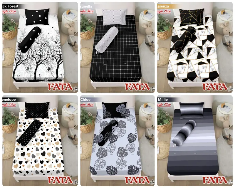 FATA SPREI MONOKROM SINGLE 120x200X20, 100X200X20 & 90X200X20 Bantal Guling Karet 0