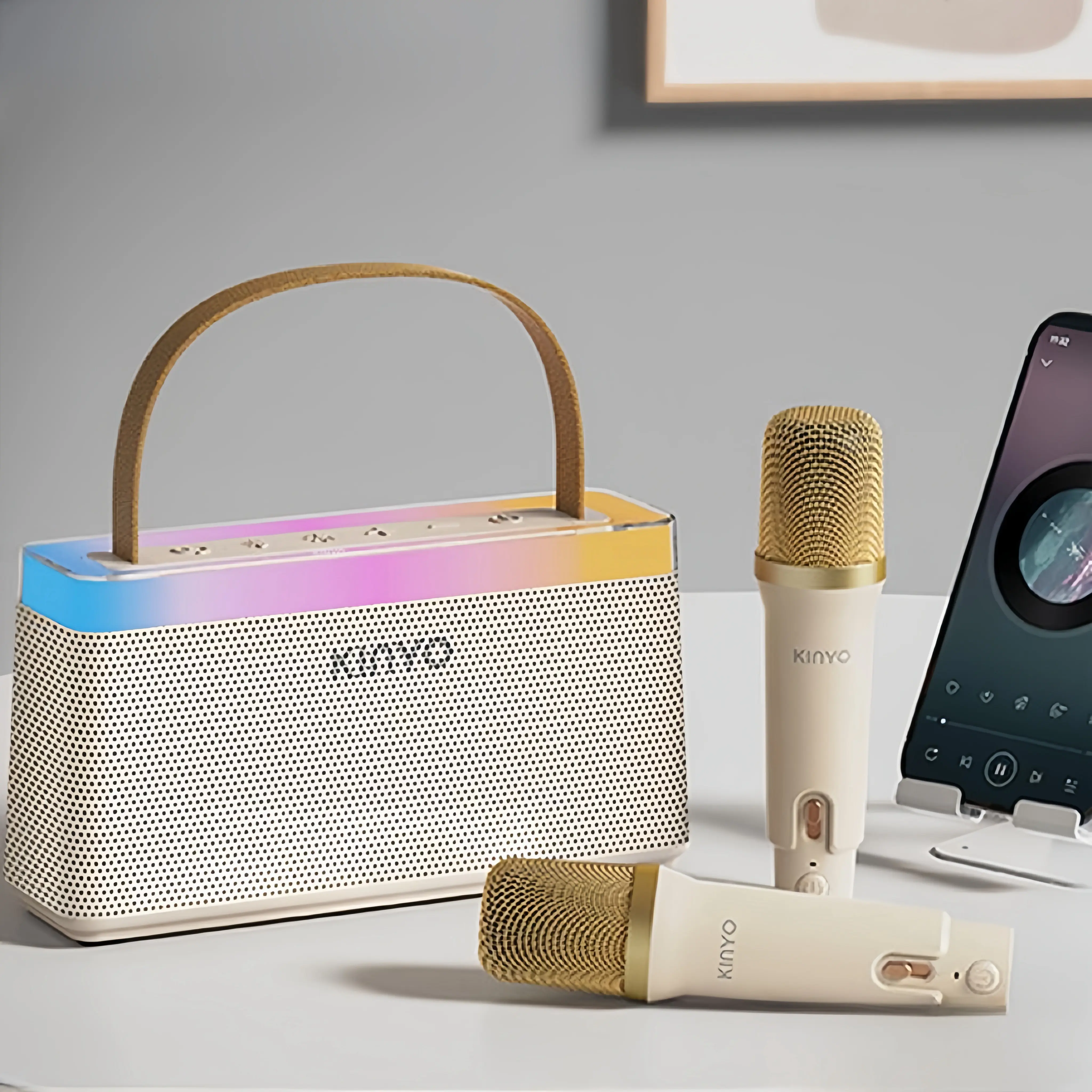 Bộ Loa Bluetooth + 2 Mic Hát Karaoke Mini Công Suất 10/20W Có Thể Thay Đổi Giọng