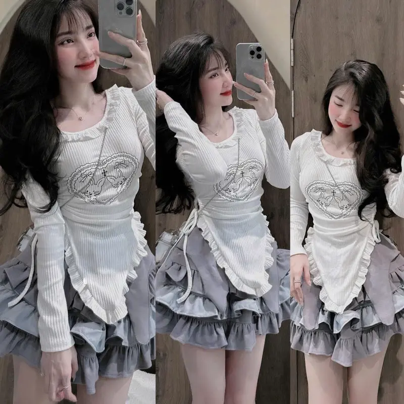 Set Váy Lolyta Bánh Bèo Chân Váy Xám Tầng Ngọt Ngào Xinh Xắn - Size SM 7