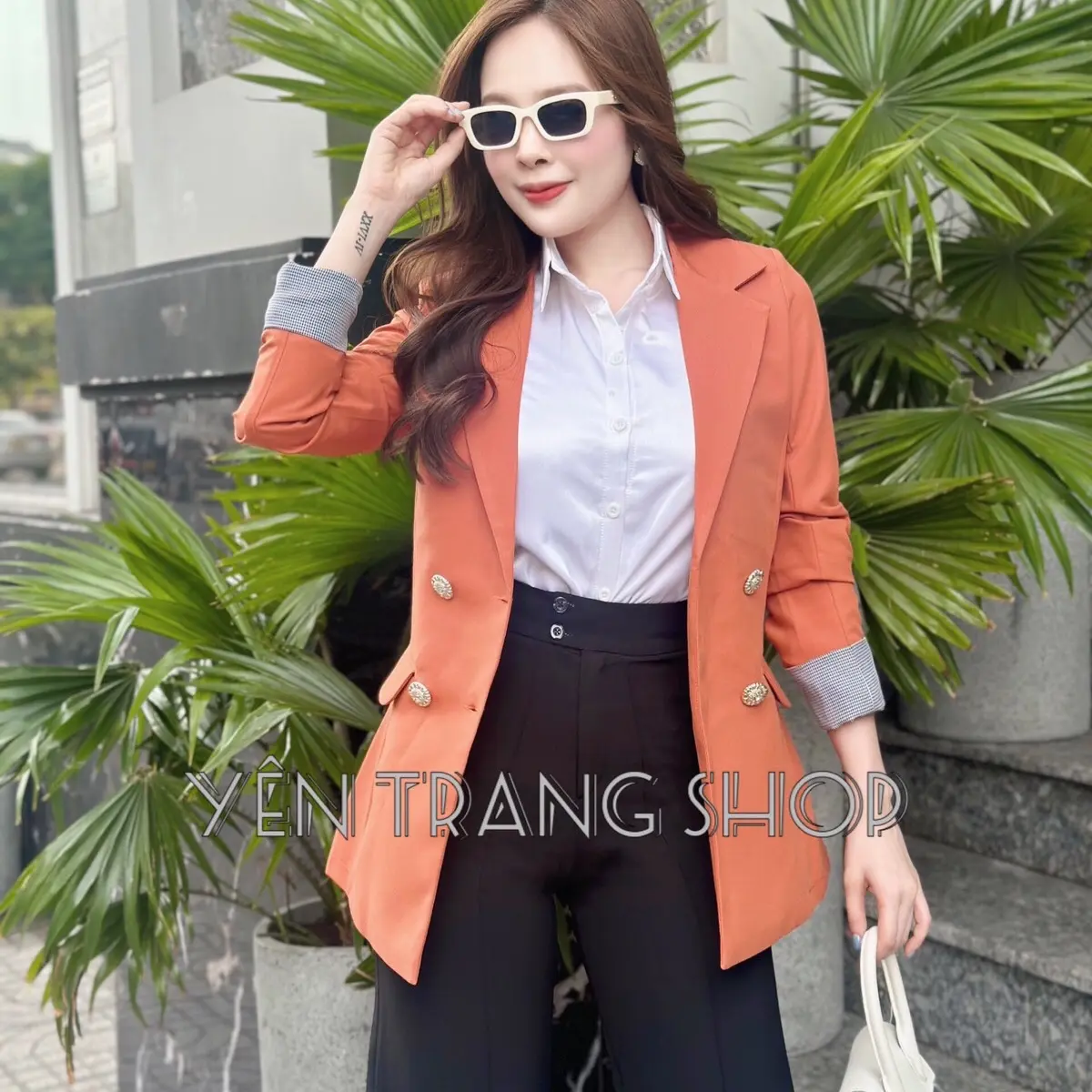 ÁO VEST BLAZER TAY PHỐI SỌC CAO CẤP DANG EO siêu hách dáng