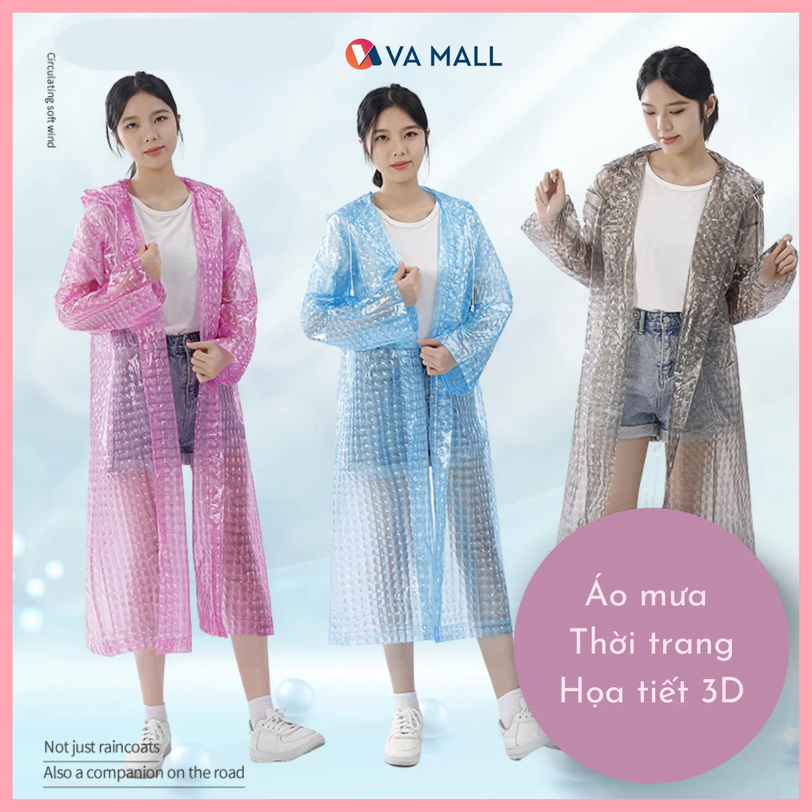Áo mưa người lớn 3D ba chiều thời trang, áo mưa một người trong suốt phong cách mới