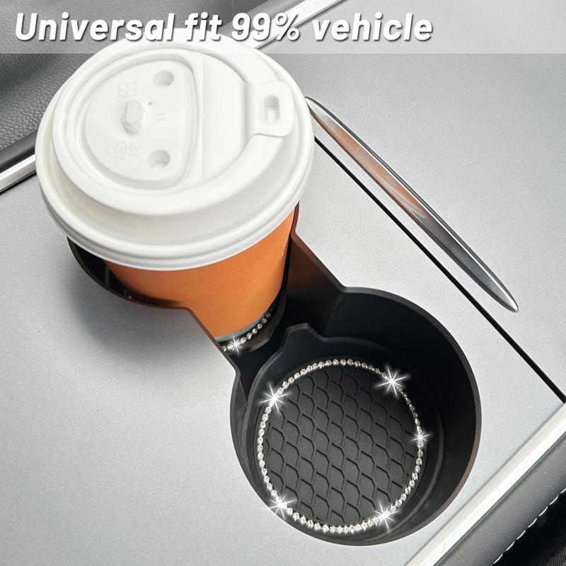 Artificial Rhinestone Decor Car Coaster, 2 Counts/set Car Cup Holder Mat, Non-slip & Waterproof Cup Holders Pad, Car Interior Accessories for Women & Men 2