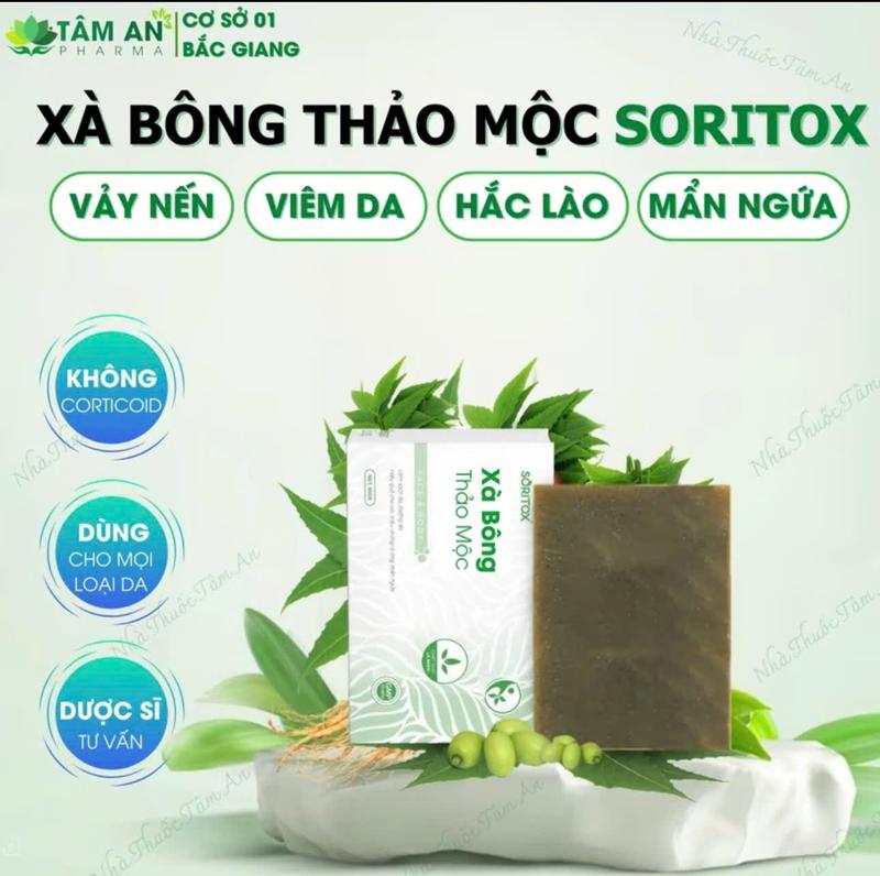 Xà Bông tắm Thảo Mộc Cho Da Vảy Nến, Viêm Da, Mụn Lưng Từ Lá Neem Ấn Độ - Soritox 130Gr