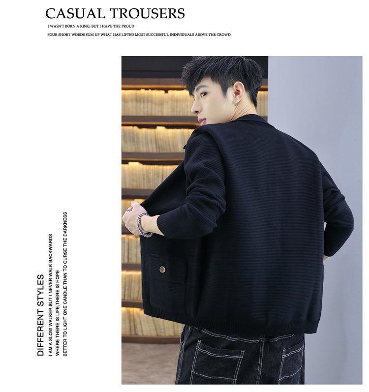 Product Introduction of Spring and Autumn Lapel Knitted Cardigan Men's Coat Trendy Casual Belt Button Solid Color Outerwear Sweater Men's Line Clothes Nam 30