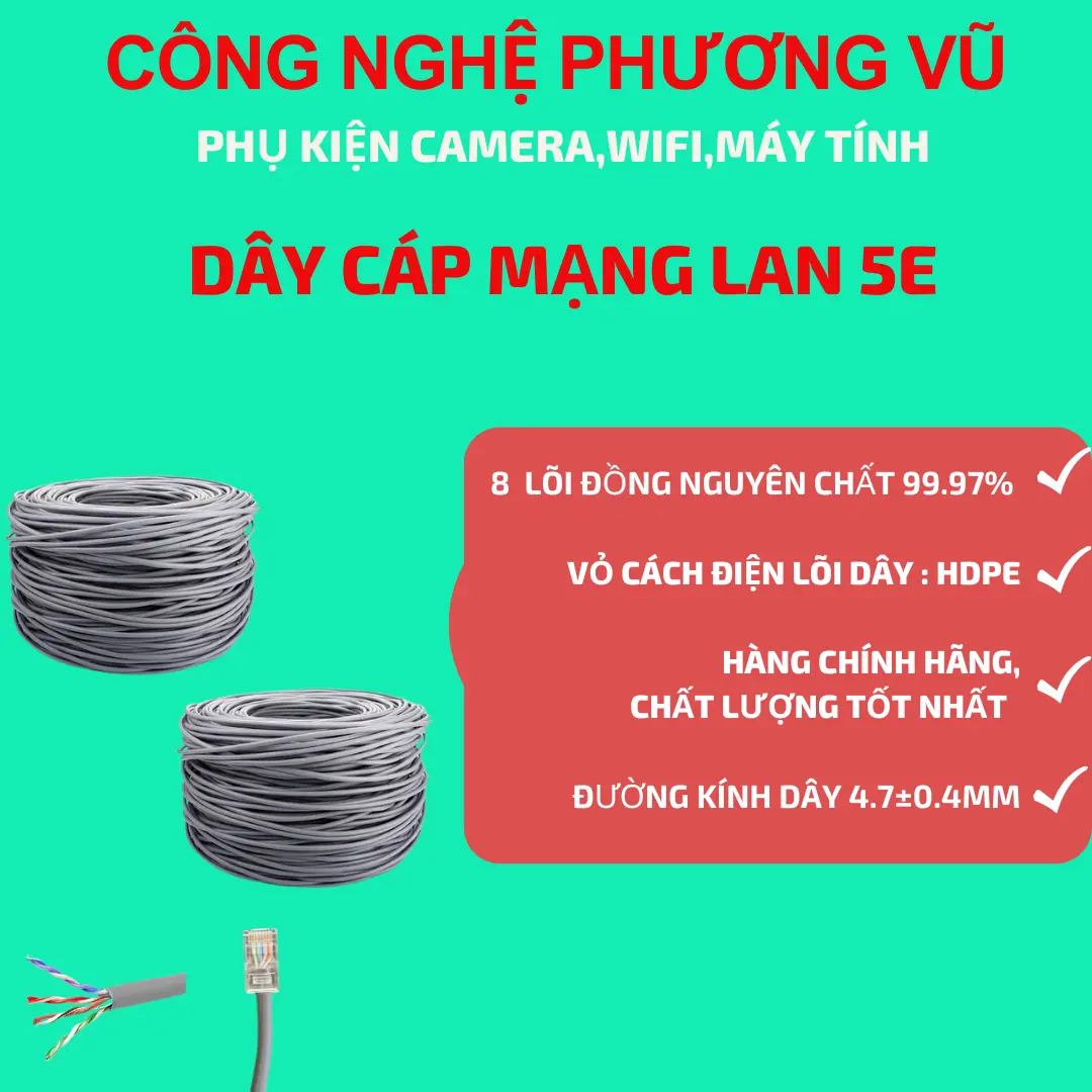 DÂY CÁP MẠNG LAN 5E DÙNG CHO CAMERA, MÁY TÍNH, WIFI