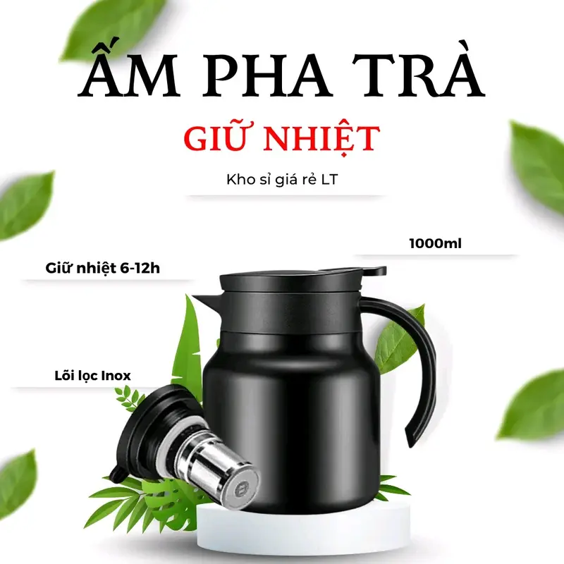 Bình pha trà, bình giữ nhiệt inox 316 size 1000ml tặng kèm chổi cọ vệ sinh bình 1