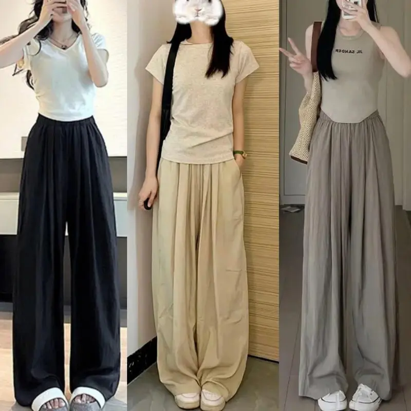 Quần Ống Rộng Nữ Vải Đũi Mát Cạp Cao Lưng Cao Xếp Ly - Hàng Đẹp Hot Trend - Ong, Women quần  ống 0