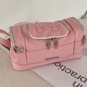 Perjalanan Bag Untuk Wanita Kapasiti Besar Mudah Alih Penyimpanan Kulit Merah Hitam Tebal