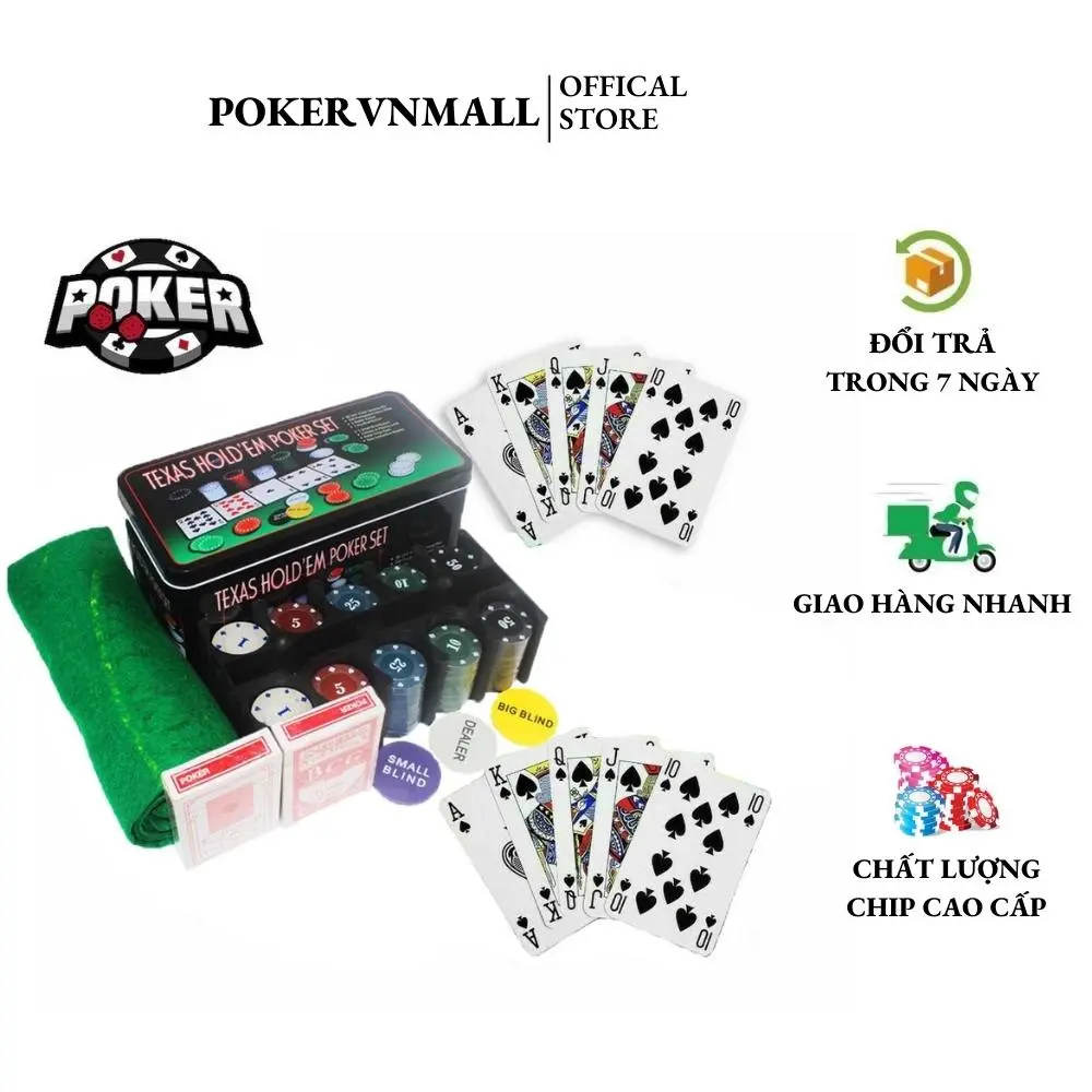 Bộ Poker Hộp Sắt Loại 100 và 200 chip có số (phỉnh poker) Hàng Nhập khẩu Cao Cấp