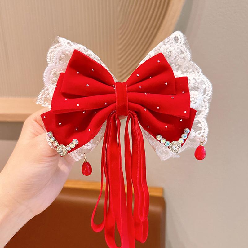 Product Introduction of New Year Red Ribbon Bow Hair Clips For Women Girls Vintage Hairpin Exquisite Headwear Chinese Style Hair Accessories Gifts 17