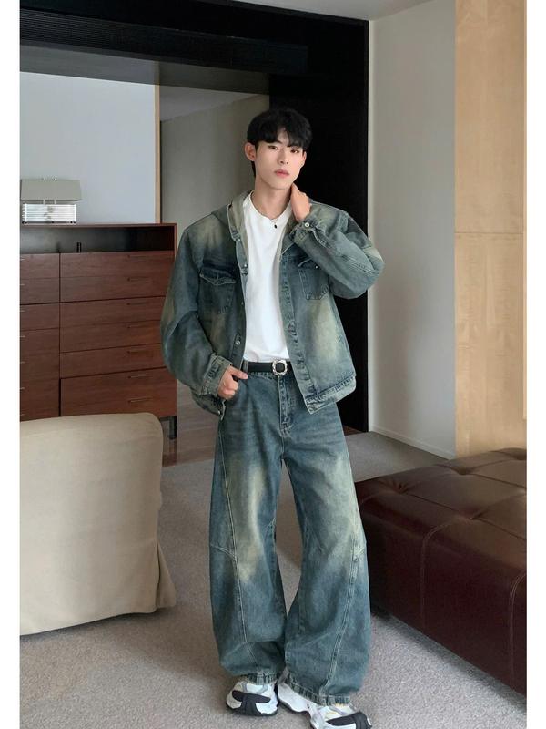 LITER STUDIO Set Denim Jacket Wash Form Boxy Unisex .Áo Khoác Denim Có Nón, Quần Baggy Ống Rộng. 5