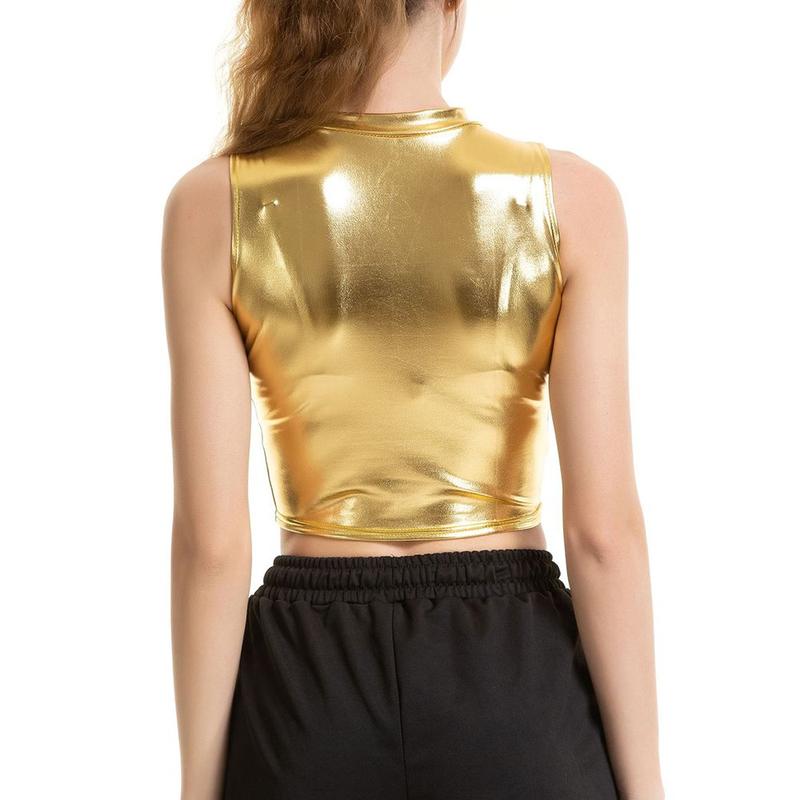 Áo Crop Top Giả Da, Dành Cho Nữ, Lấp Lánh, Phong Cách Wetlook, Cổ Lừa, Thích Hợp Cho Trang Phục Khiêu Vũ Và Trang Phục Câu Lạc Bộ, Áo Ba Lỗ Women 7