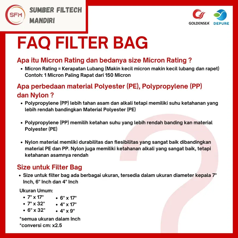 Depure Filter Bag Saringan Air Polyester (PE)  1, 5,10, 25, 50, 100, 150 Micron (7" x 32") (Saringan Toren) 3