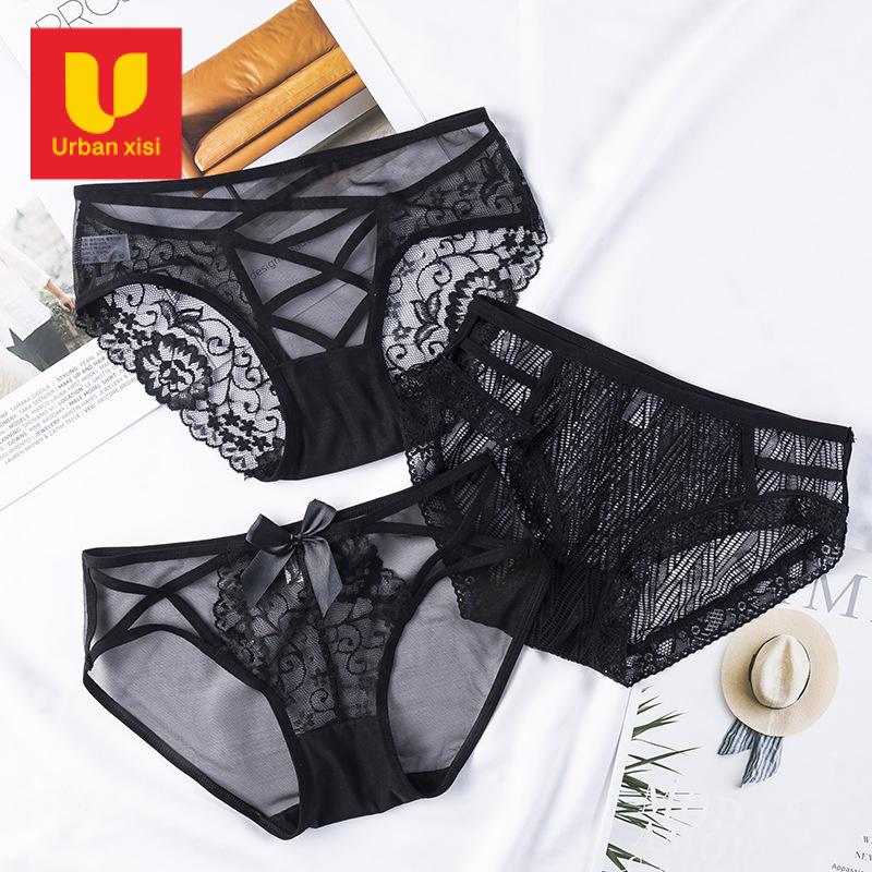 Đồ Lót Ren, Dòng Đen Của Phụ Nữ, Cạp Thấp, Lụa Nhẹ, Đường May Động Cơ, Liền Mạch, Quần Lót, Quần Lót, Đáy Quần Bông, Thiết Kế Cắt Gợi Cảm, Bán Chạy