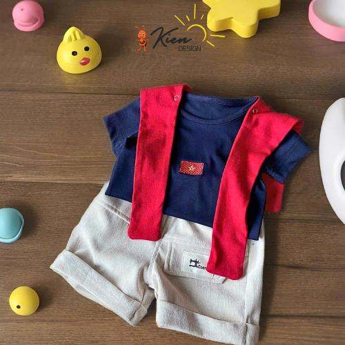[Kiến Design] B06 Bộ quần áo yêu nước thêu cờ đỏ sao vàng kèm khăn cho bé trai bé gái,size 7-24kg 0