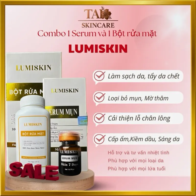 Combo 1 Serum Mụn và 1 Bột Rửa Mặt LUMISKIN Skincare chăm sóc và làm đẹp da cho Nam Nữ 7