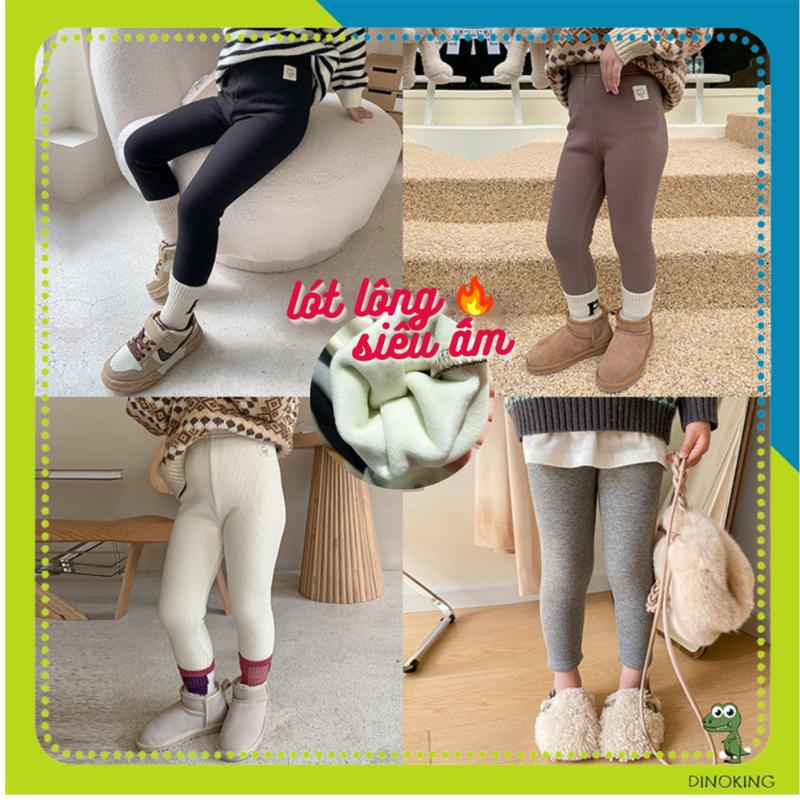 Quần legging lót lông bé gái DINOKING Quần len lót lông cho bé siêu ấm mùa đông mềm mịn ôm chân trẻ em 2-9 tuổi QD17