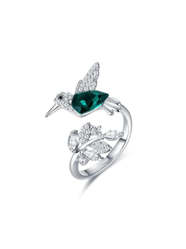 Women's Elegant Rhinestone Decorated Bird Design Cuff Ring, Minimalist Temperament Leaf & Bird Themed Design Cuff Ring, Exquisite Trendy Ring, Fashionable Jewelry for Women As Gift 5