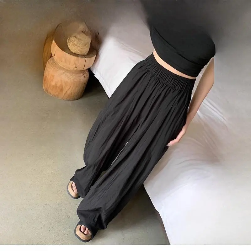 Quần suông chất gió nhăn cạp chun dáng rộng #08 Nữ Voi Women