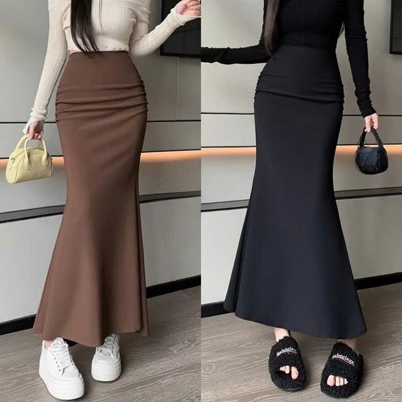 Chân Váy Dáng Dài Xòe Đuôi Cá Nhún Sườn Hai Bên Hông Chất Thun Ladong Mềm Mịn Co Giãn Thích Hợp Với Mọi Phong Cách